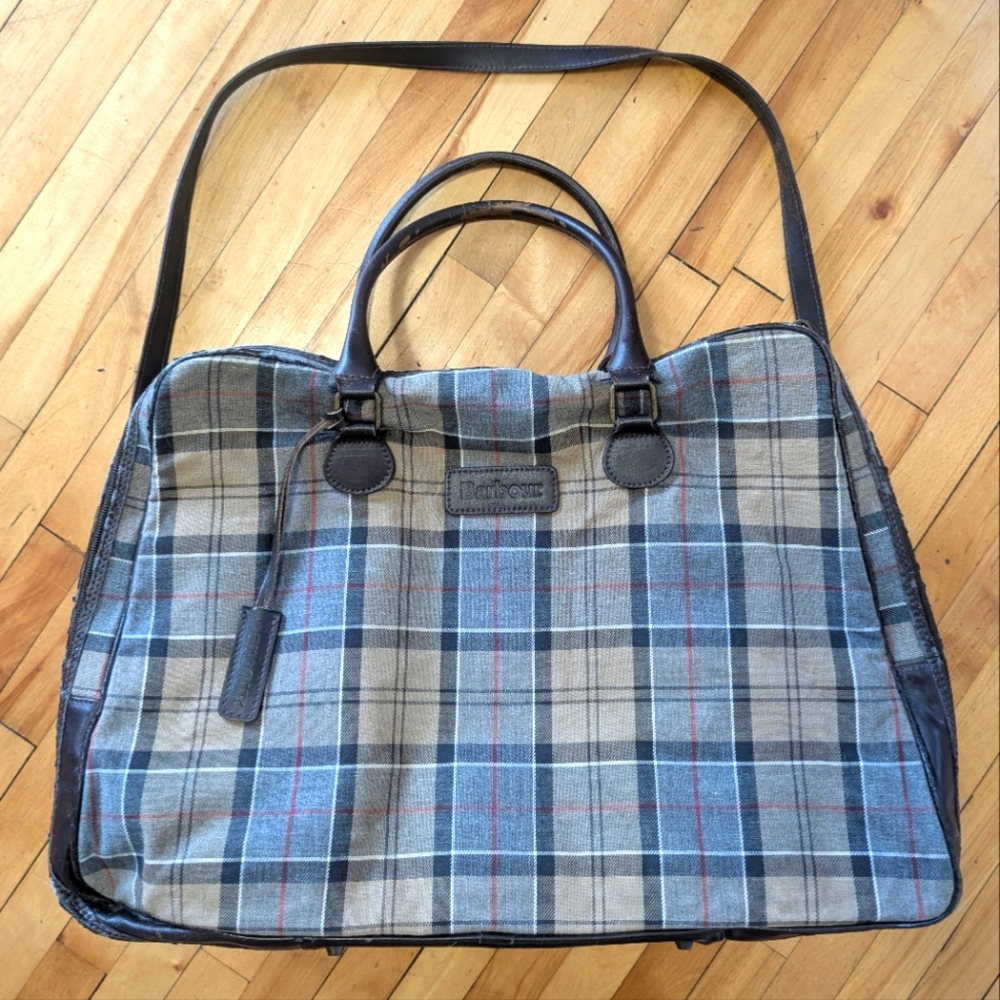 Barbour Vintage Overnight Weekender Zipper Duffle Bag in Dress Tartan - Picture 7 of 14